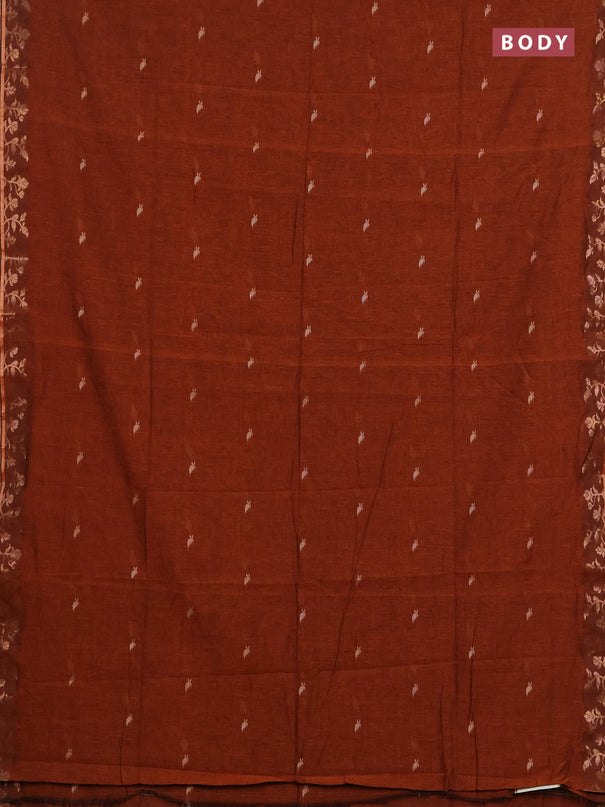 Bengal soft cotton saree rust shade with allover thread woven buttas and zari woven border