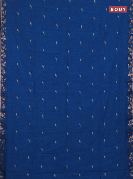 Bengal soft cotton saree cs blue with allover thread woven buttas and zari woven border