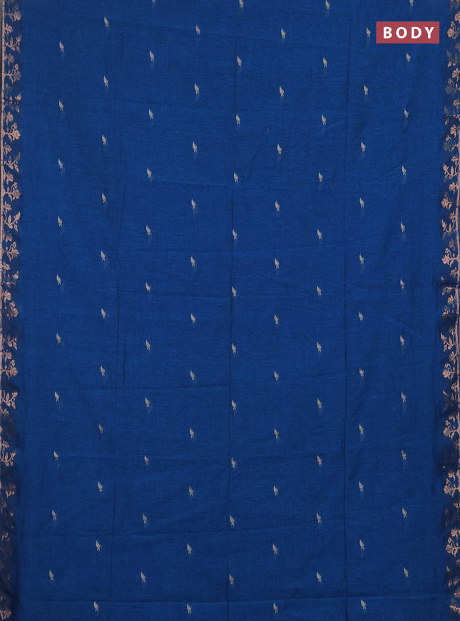 Bengal soft cotton saree cs blue with allover thread woven buttas and zari woven border
