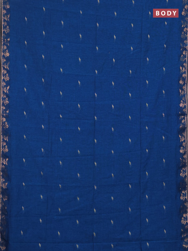 Bengal soft cotton saree cs blue with allover thread woven buttas and zari woven border