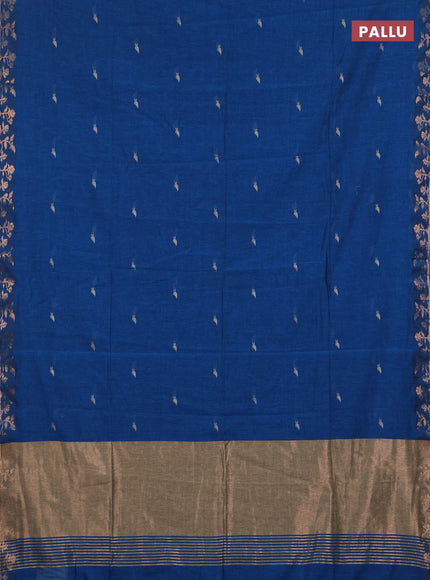 Bengal soft cotton saree cs blue with allover thread woven buttas and zari woven border