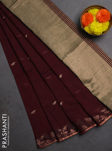 Bengal soft cotton saree deep maroon with allover thread woven buttas and zari woven border