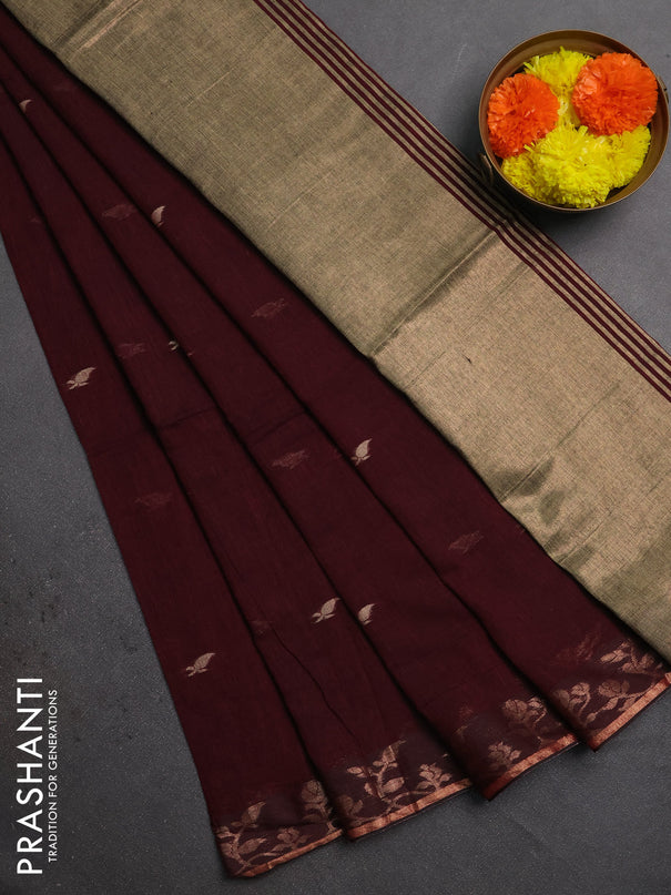 Bengal soft cotton saree deep maroon with allover thread woven buttas and zari woven border