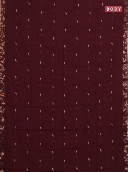 Bengal soft cotton saree deep maroon with allover thread woven buttas and zari woven border