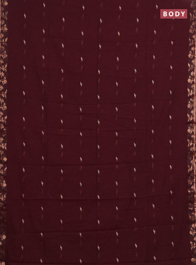 Bengal soft cotton saree deep maroon with allover thread woven buttas and zari woven border