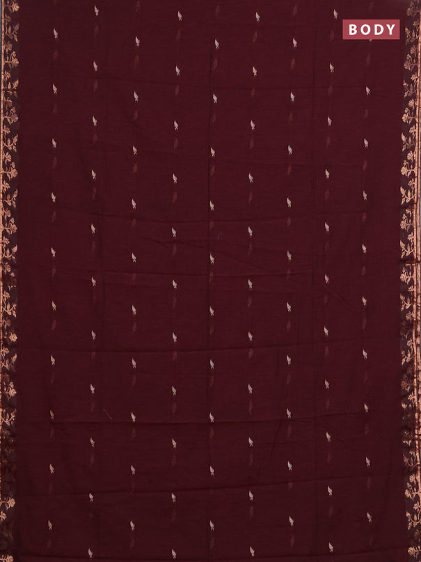 Bengal soft cotton saree deep maroon with allover thread woven buttas and zari woven border