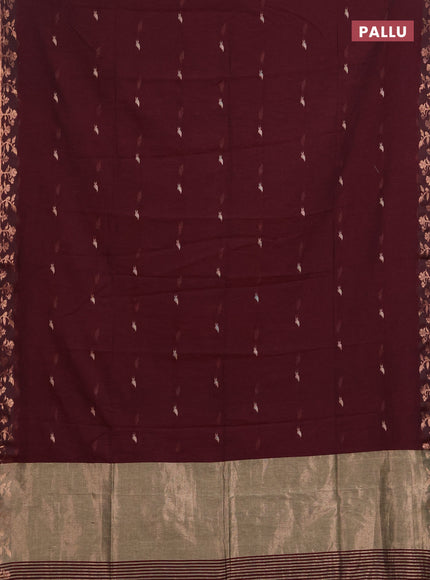 Bengal soft cotton saree deep maroon with allover thread woven buttas and zari woven border