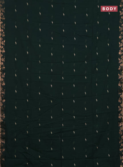 Bengal soft cotton saree bottle green with allover thread woven buttas and zari woven border