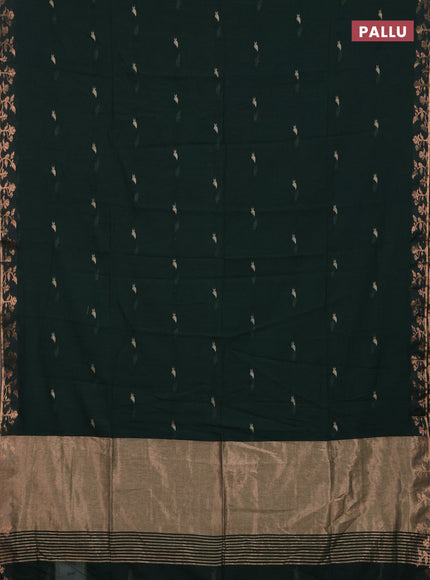 Bengal soft cotton saree bottle green with allover thread woven buttas and zari woven border
