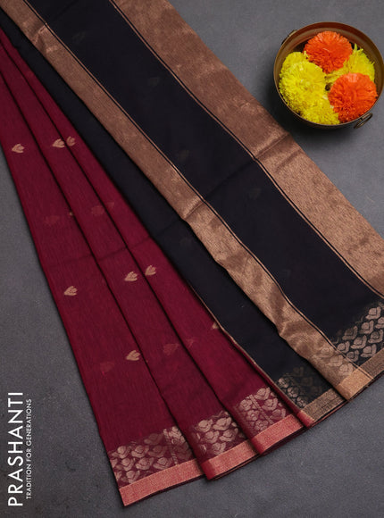 Bengal soft cotton saree magenta pink with allover thread woven buttas and zari woven border