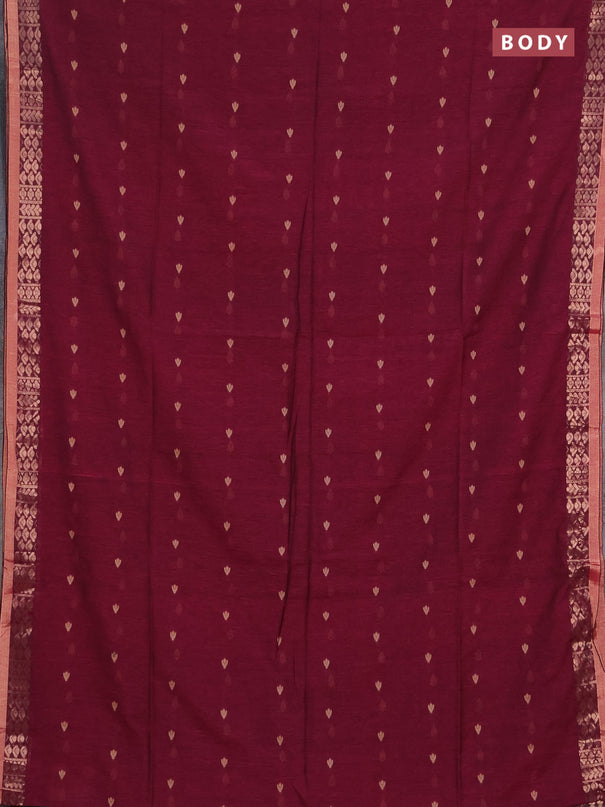 Bengal soft cotton saree magenta pink with allover thread woven buttas and zari woven border