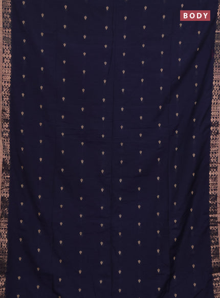 Bengal soft cotton saree navy blue and maroon with allover thread woven buttas and zari woven border