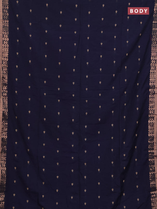 Bengal soft cotton saree navy blue and maroon with allover thread woven buttas and zari woven border