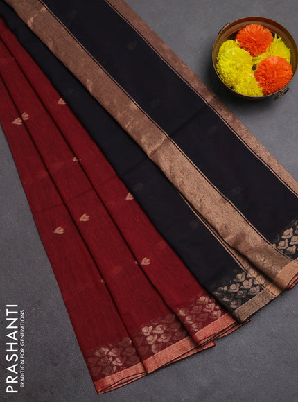 Bengal soft cotton saree maroon and black with allover thread woven buttas and zari woven border