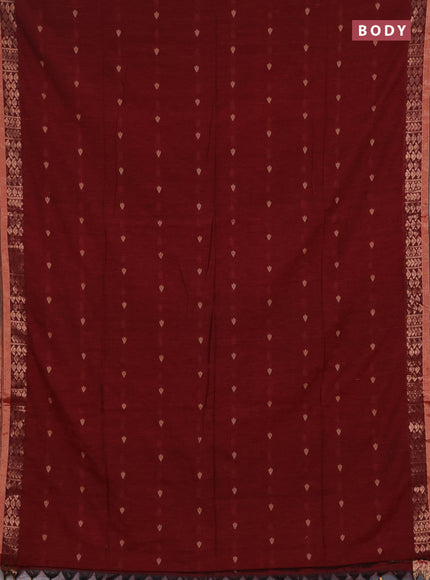 Bengal soft cotton saree maroon and black with allover thread woven buttas and zari woven border