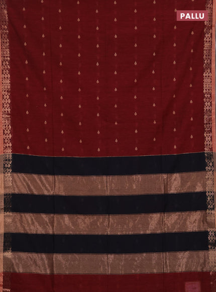 Bengal soft cotton saree maroon and black with allover thread woven buttas and zari woven border