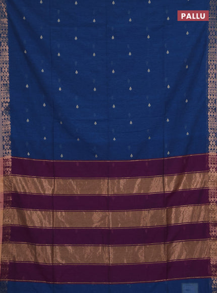 Bengal soft cotton saree cs blue and magenta pink with allover thread woven buttas and zari woven border