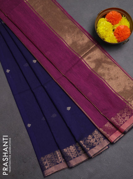 Bengal soft cotton saree blue and pink with allover thread woven buttas and zari woven border