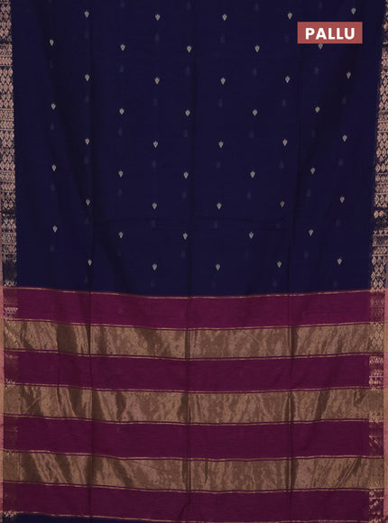 Bengal soft cotton saree blue and pink with allover thread woven buttas and zari woven border