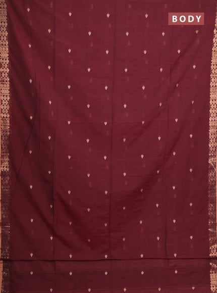 Bengal soft cotton saree deep maroon and navy blue with allover thread woven buttas and zari woven border