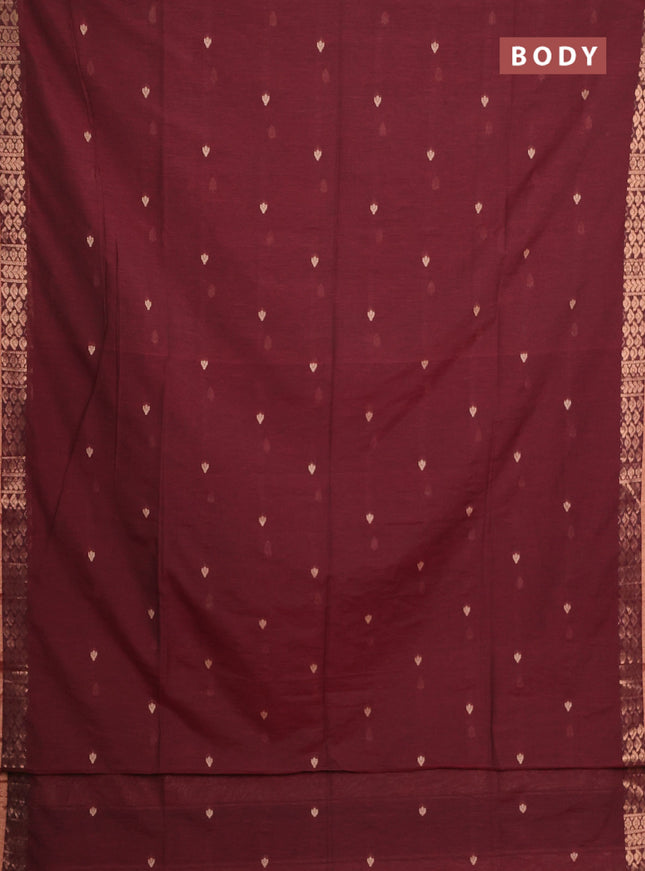 Bengal soft cotton saree deep maroon and navy blue with allover thread woven buttas and zari woven border
