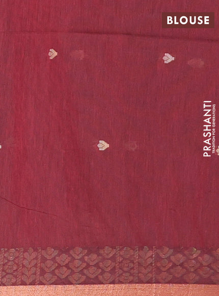 Bengal soft cotton saree deep maroon and navy blue with allover thread woven buttas and zari woven border