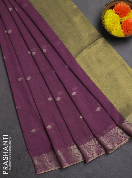 Bengal soft cotton saree mauve pink with allover thread woven buttas and zari woven border