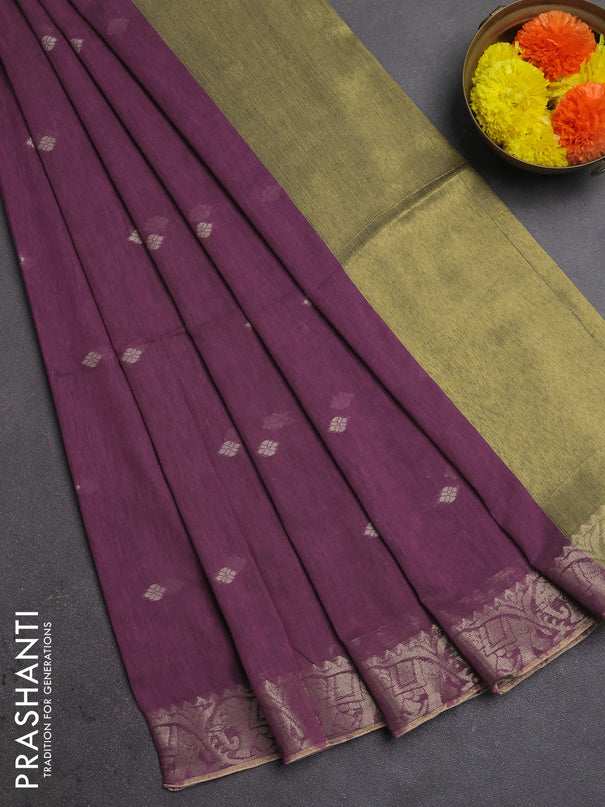 Bengal soft cotton saree mauve pink with allover thread woven buttas and zari woven border