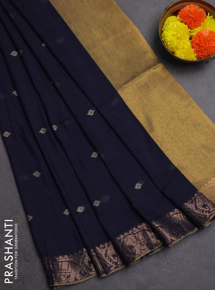 Bengal soft cotton saree navy blue with allover thread woven buttas and zari woven border