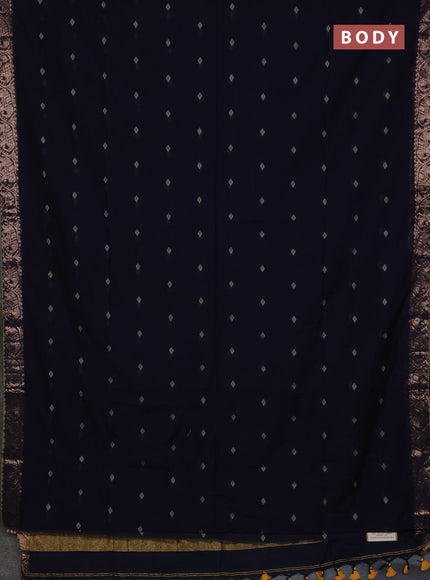 Bengal soft cotton saree navy blue with allover thread woven buttas and zari woven border