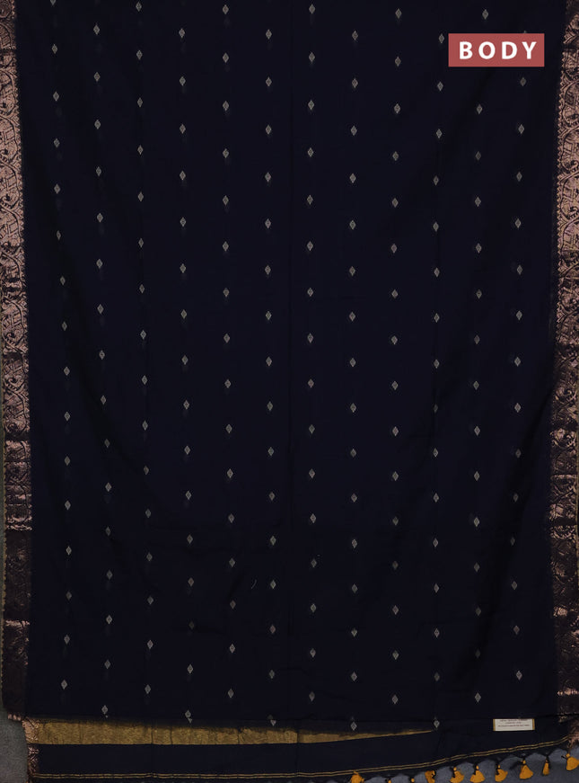 Bengal soft cotton saree navy blue with allover thread woven buttas and zari woven border