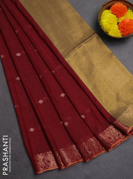 Bengal soft cotton saree maroon with allover thread woven buttas and zari woven border