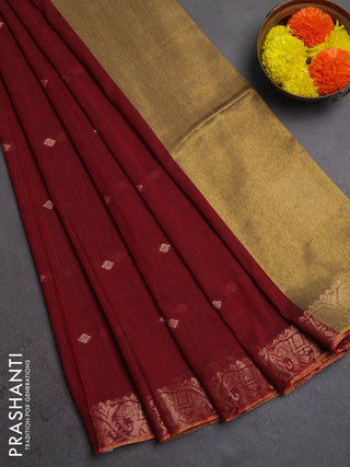 Bengal soft cotton saree maroon with allover thread woven buttas and zari woven border