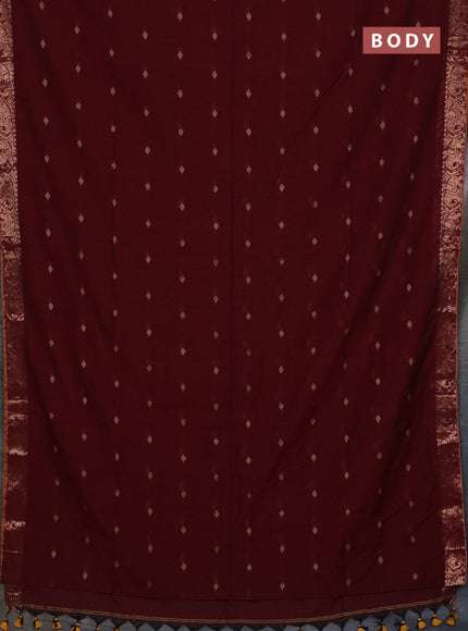 Bengal soft cotton saree maroon with allover thread woven buttas and zari woven border