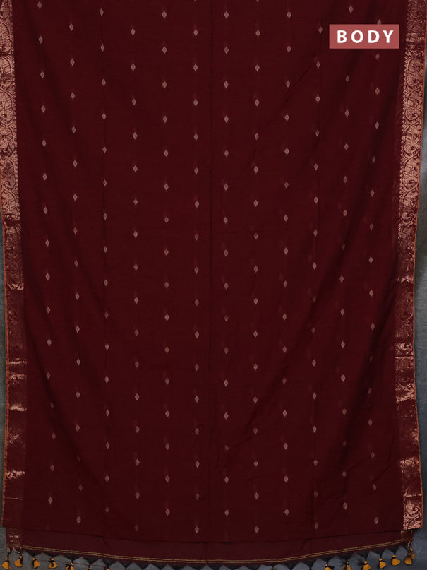 Bengal soft cotton saree maroon with allover thread woven buttas and zari woven border