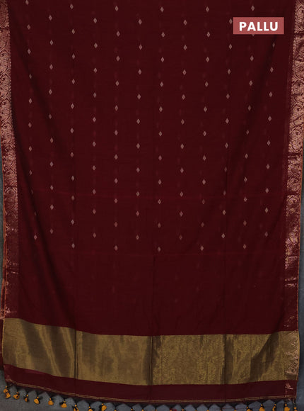 Bengal soft cotton saree maroon with allover thread woven buttas and zari woven border