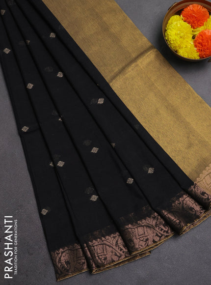 Bengal soft cotton saree black with allover thread woven buttas and zari woven border
