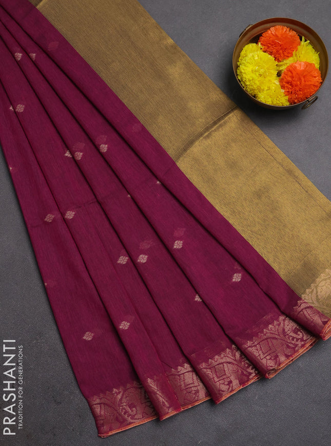 Bengal soft cotton saree magenta pink with allover thread woven buttas and zari woven border