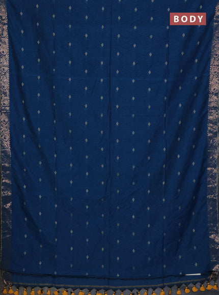 Bengal soft cotton saree cs blue with allover thread woven buttas and zari woven border