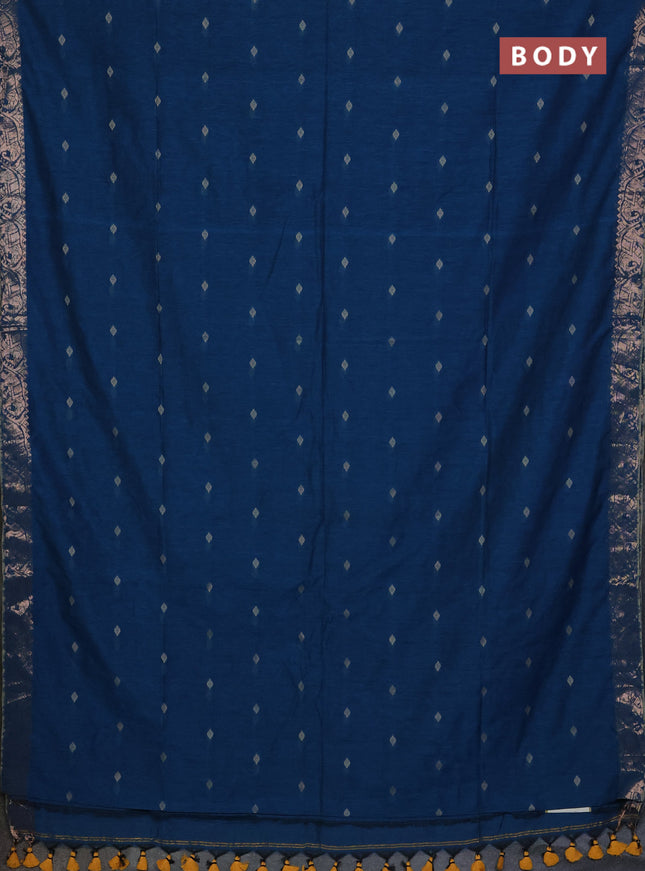 Bengal soft cotton saree cs blue with allover thread woven buttas and zari woven border