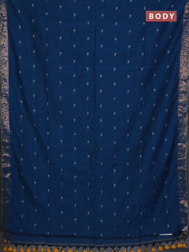 Bengal soft cotton saree cs blue with allover thread woven buttas and zari woven border