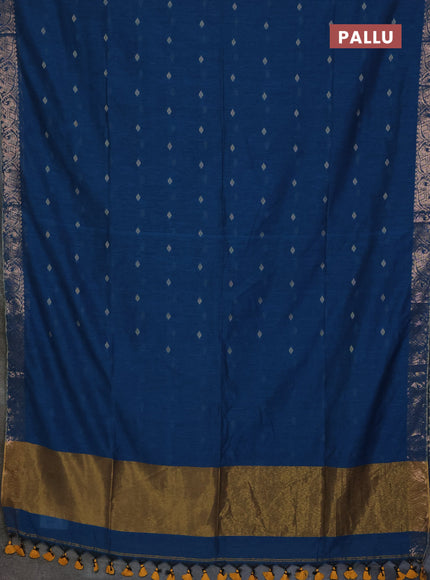 Bengal soft cotton saree cs blue with allover thread woven buttas and zari woven border