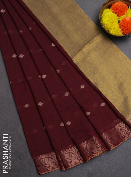 Bengal soft cotton saree deep wine with allover thread woven buttas and zari woven border