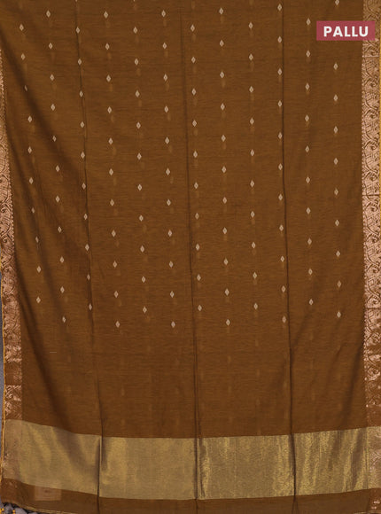 Bengal soft cotton saree dark mustard with allover thread woven buttas and zari woven border