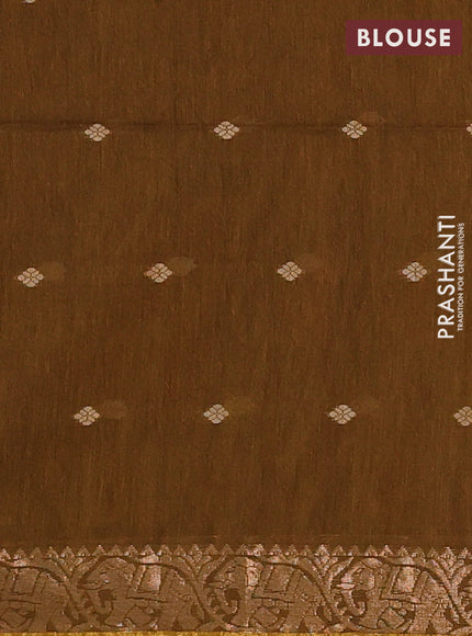 Bengal soft cotton saree dark mustard with allover thread woven buttas and zari woven border
