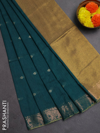 Bengal soft cotton saree peacock green with allover thread woven buttas and zari woven border