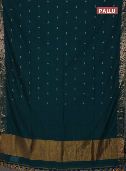 Bengal soft cotton saree peacock green with allover thread woven buttas and zari woven border