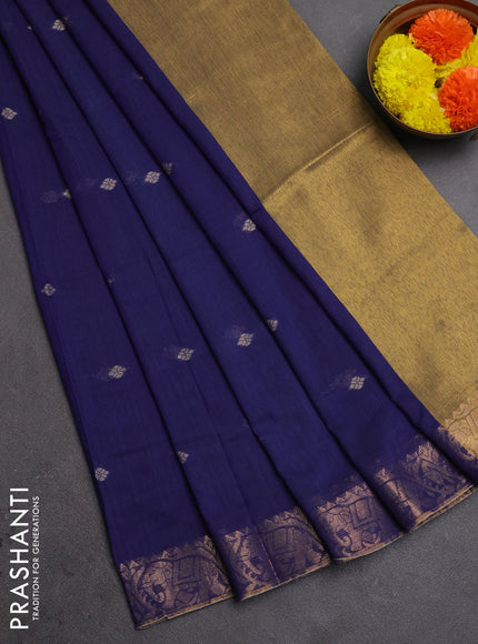 Bengal soft cotton saree navy blue with allover thread woven buttas and zari woven border
