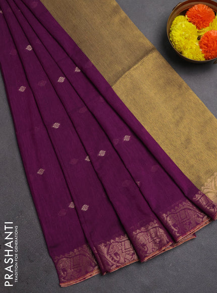 Bengal soft cotton saree purple with allover thread woven buttas and zari woven border