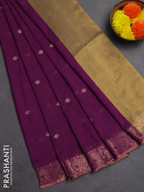 Bengal soft cotton saree purple with allover thread woven buttas and zari woven border